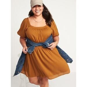 Old Navy Plus Size 3X Mustard Yellow Smocked Waist Mini Dress Short Sleeve Boho